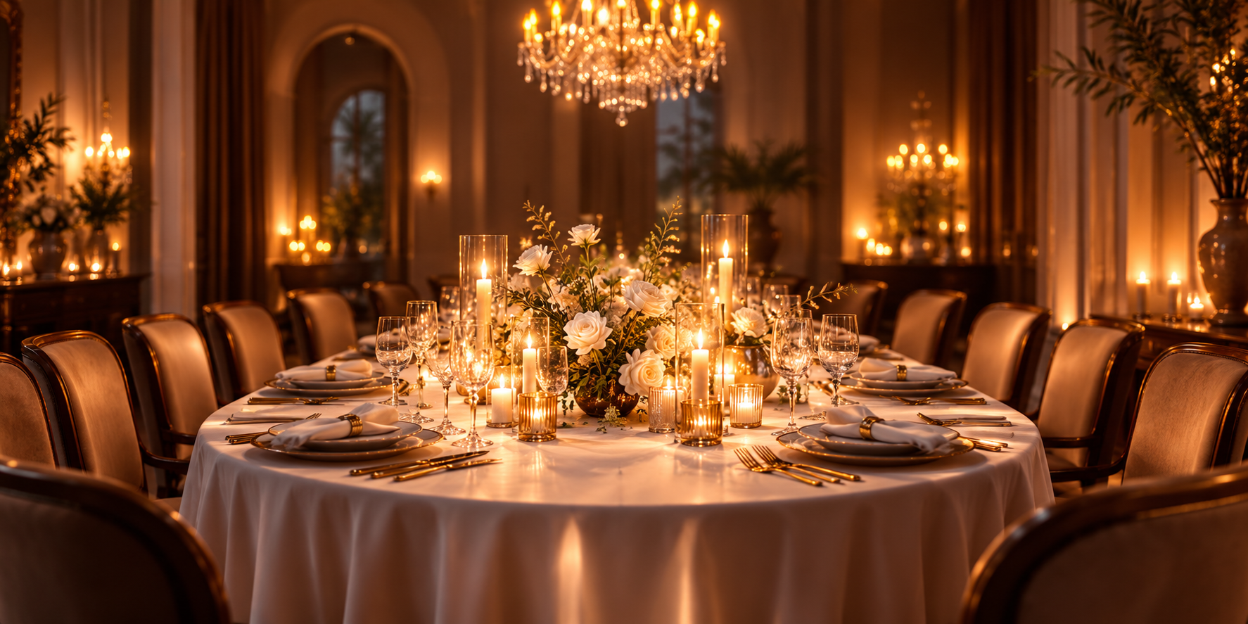 An intimate candlelit dining table